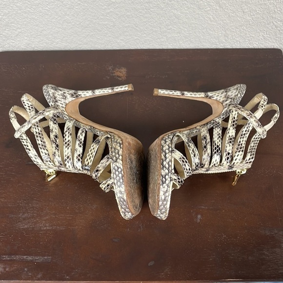 Jimmy Choo Glenys Gray Snake Python Cage Strappy Heels Stiletto Sz 38.5 - Picture 8 of 12